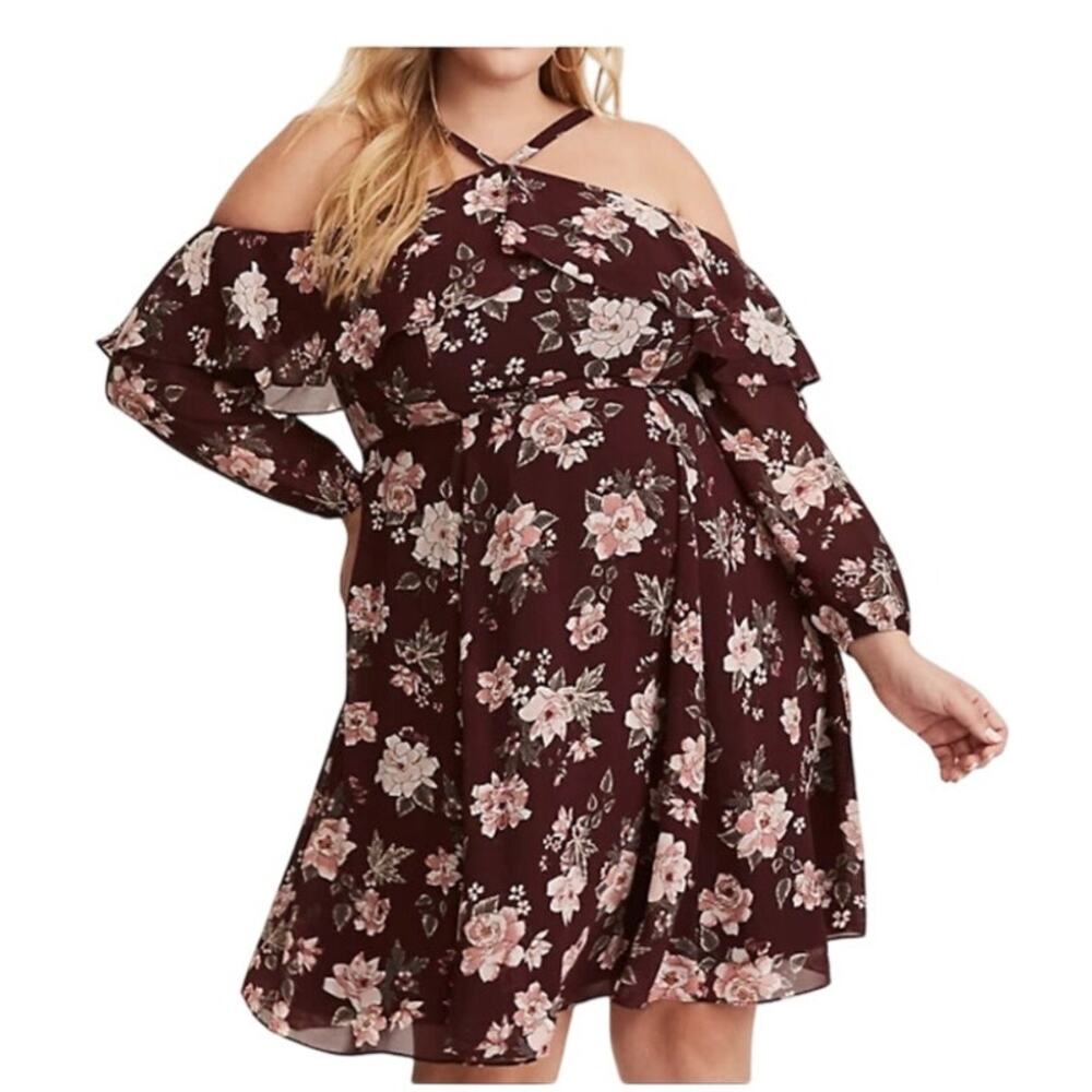 Torrid Maroon Floral Print Dress - Size 24 - Excellent